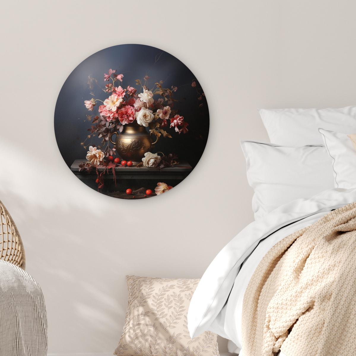 WANDBILD Stilleben - Blumen - Rosen - Blumenstrauß - Vase Wanddeko Schlafzimmer 60x60 cm - Dunkelbraun, Kunststoff (60/60cm) - MuchoWow