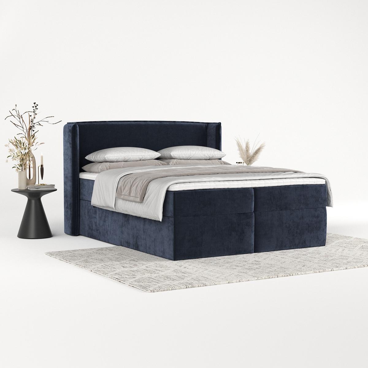 BOXBETT Viva 160/200 cm Marineblau im Lotta Stoff - Schwarz/Dunkelblau, Holz/Holzwerkstoff (160/200cm) - AltaBeds