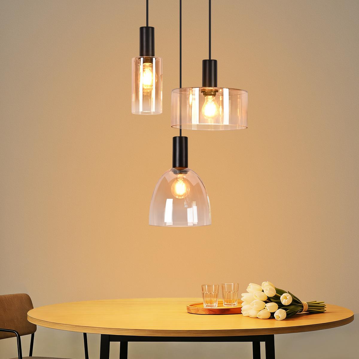 PENDELLEUCHTE Krell 22/25/180 cm - Bernsteinfarben/Schwarz, Glas/Metall (22/25/180cm) - ZMH