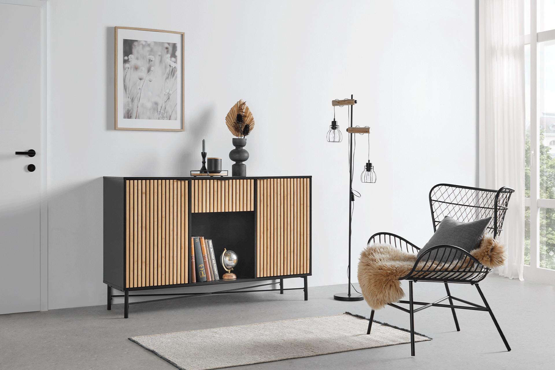 Sideboard Madrid Schwarz/Naturfarben massiv