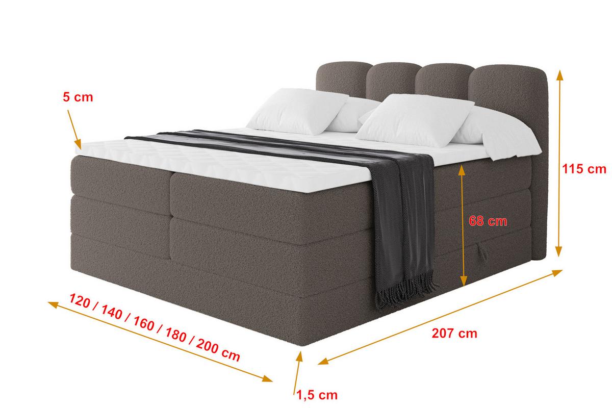 BOXSPRINGBETT mit Matratze H3/H4 - NINA KING - 200x200 cm Braun - Braun, Holzwerkstoff (200/200cm) - ALTDECOR