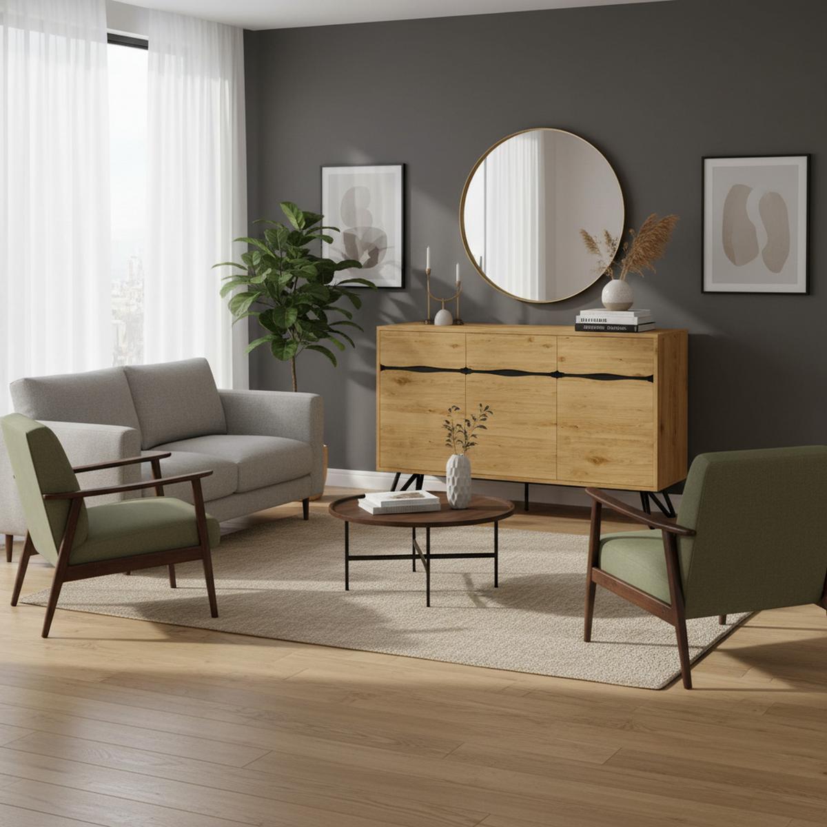 SIDEBOARD Eiche Nachbildung mit 4 Türen und Stabilem Gestell - Eichefarben, Holzwerkstoff/Metall (140/76/40cm) - Urban Meuble