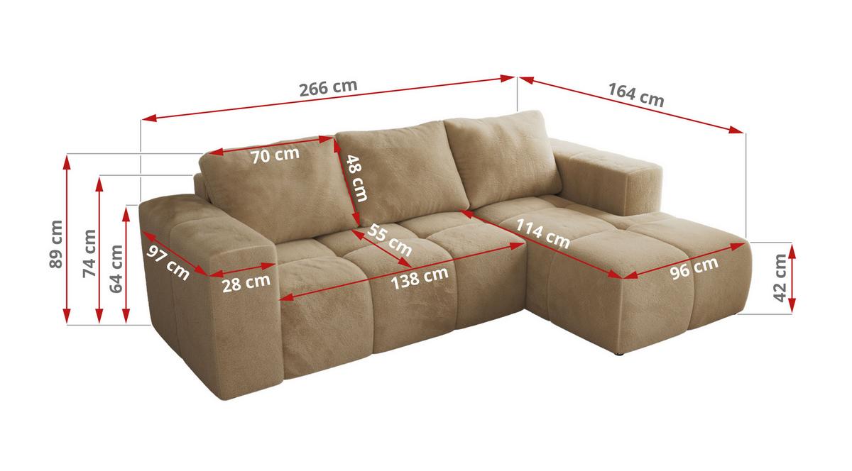 ECKSOFA MONIVA Beige Plüsch - Links - Beige/Schwarz, Kunststoff/Textil (164/266cm) - MKS