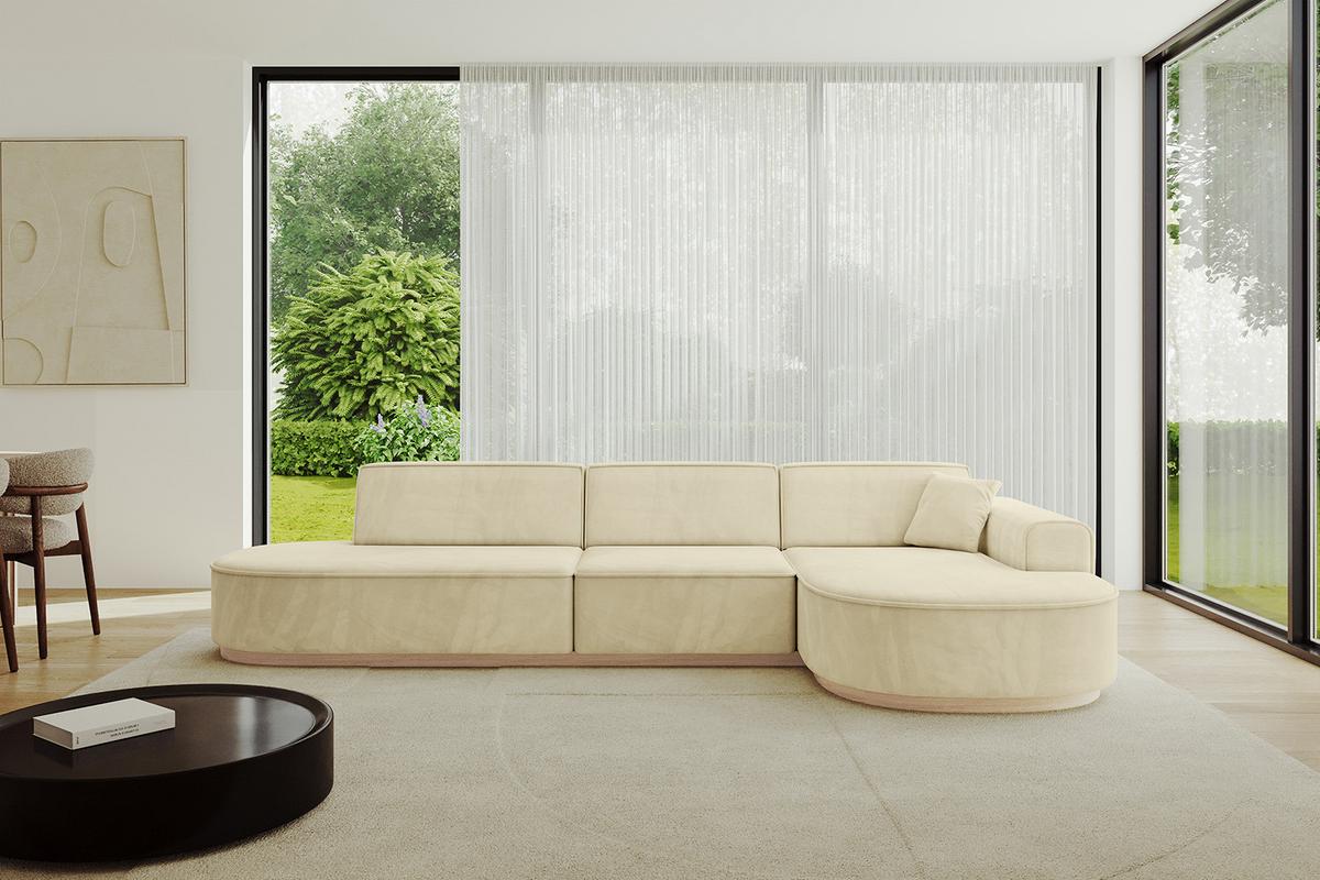 ECKSOFA Ottomane Rechts MARI-L2-v1 - 328x171x83 cm Beige Velours - Beige, Holzwerkstoff/Textil (171/328cm) - ALTDECOR