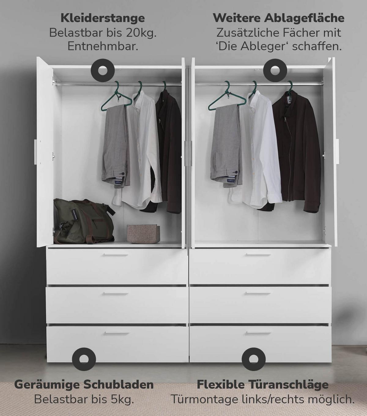 KLEIDERSCHRANK Der Grenzenlose - Weiß, Holzwerkstoff (180/187/58cm) - Mokebo