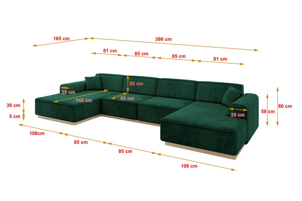 WOHNLANDSCHAFT IREA-U2 - 386x165x80 cm Grün - Smaragdgrün/Dunkelgrün, Holzwerkstoff/Textil (386/80/165cm) - ALTDECOR