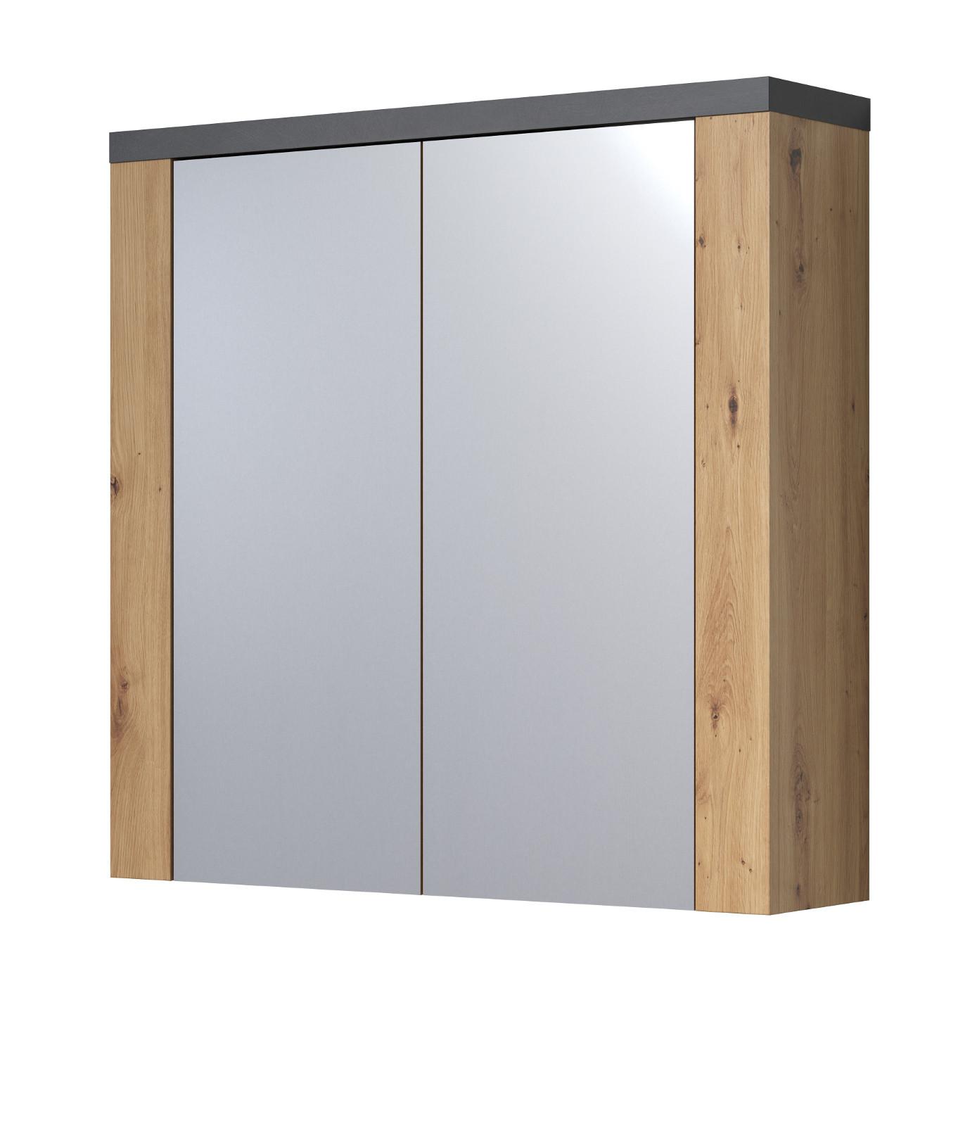 SPIEGELSCHRANK Eiche Artisan, grau 79 x 78 cm, Badschrank 2-türig - Eiche Artisan/Grau, Glas/Holzwerkstoff (78/78/20cm) - Top.Furn