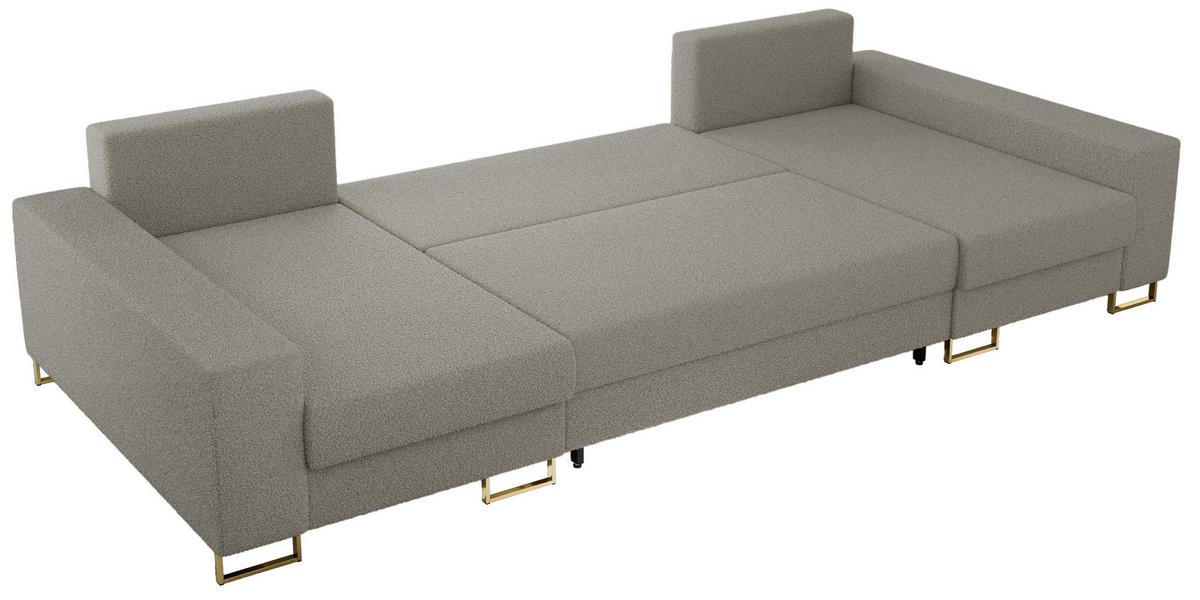 WOHNLANDSCHAFT DORIAN U Bouclé Hellgrau - Goldfarben/Hellgrau, Textil/Metall (312/85/138cm) - MKS