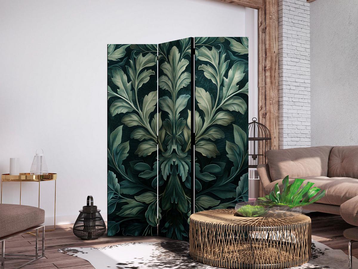 PARAVENT Akustik 3-tlg 135x172 cm Gr ne Bl tter - Grün, Holz/Textil (135/172/3cm) - Muralo