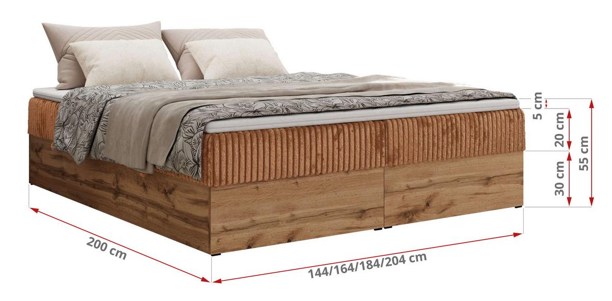 BOXBETT WOOD ZERO 160/200 - Orange Cord - H4 - Topper T25 - Orange, Textil (160/200cm) - MKS