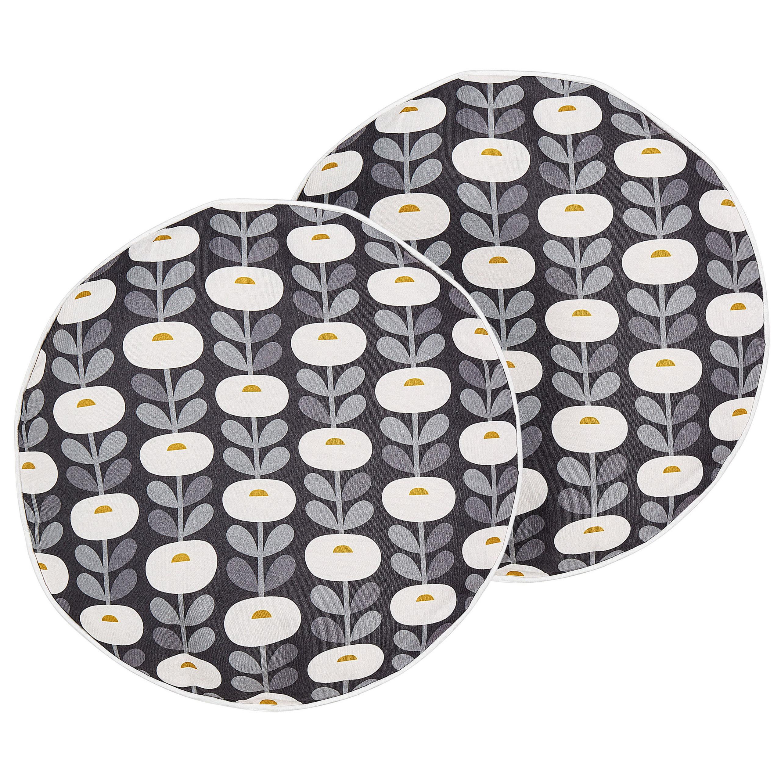 GARTENKISSEN 2er-Set Blumenmotiv grau/weiß 40 cm Valsorda - Hellgrau, Textil (40/40cm) - Beliani