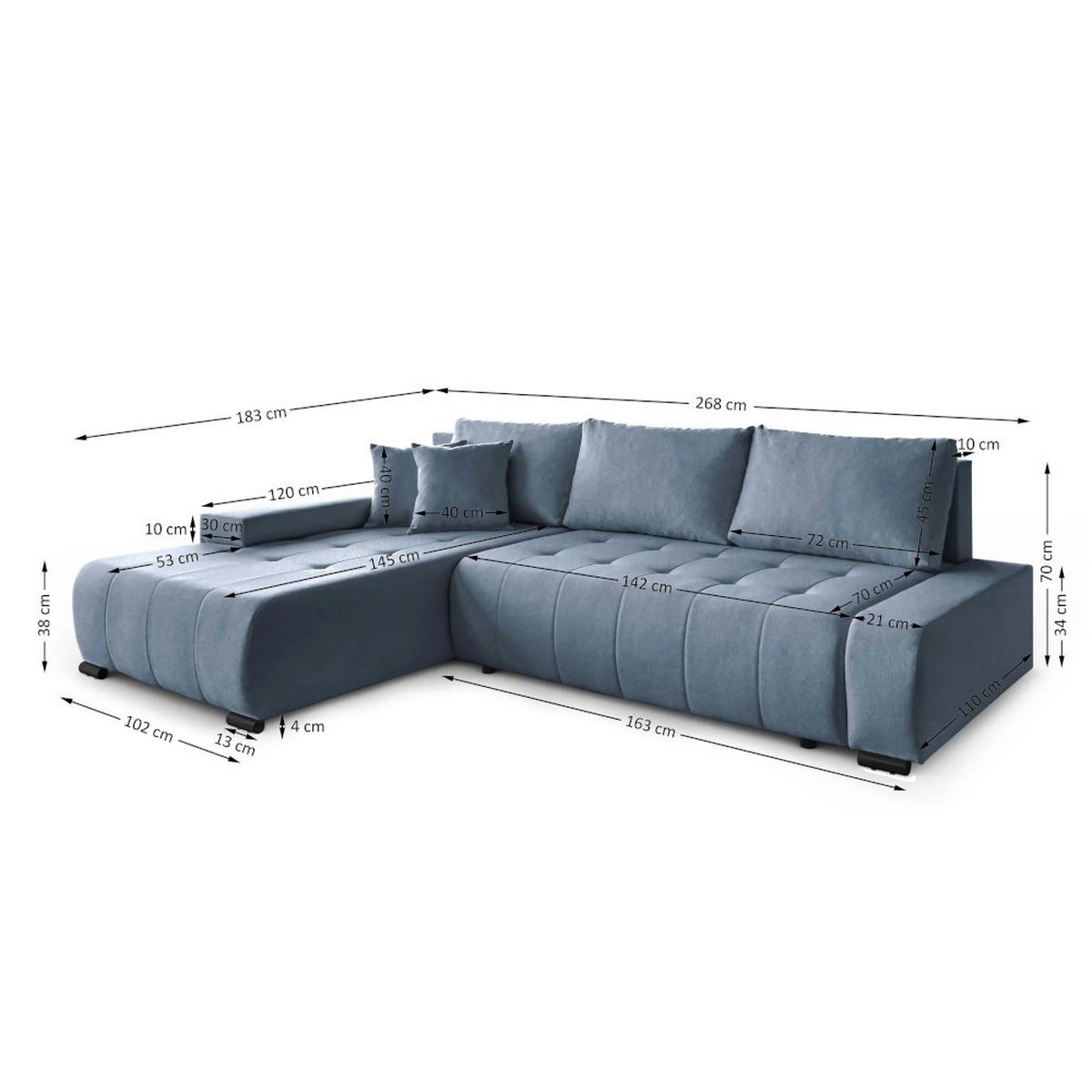 ECKSCHLAFSOFA Draco L Graphit - Graphitfarben/Schwarz, Textil/Metall (268/183cm) - Beautysofa
