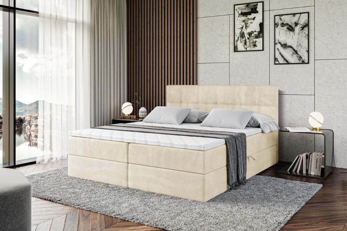 BOXBETT mit Matratze H3 und Lattenrost - MARCE - 140 x 200 cm - Beige - Beige, Holzwerkstoff (140/200cm) - ALTDECOR