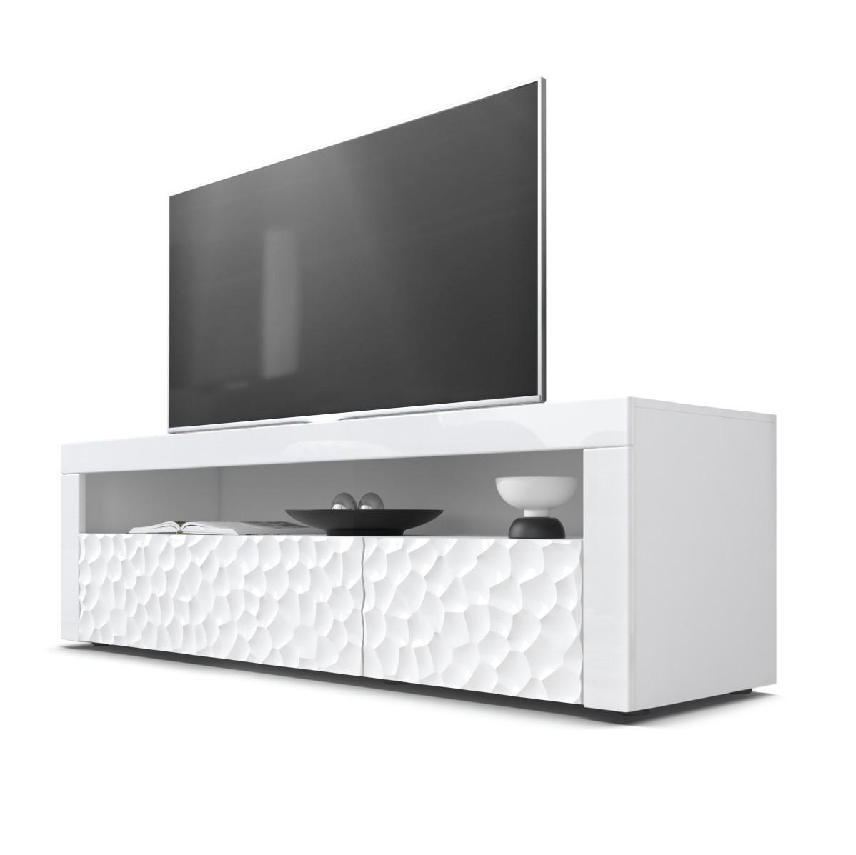 SIDEBOARD Valencia Fronten in Weiß Hochglanz Calypso mit 3D Struktur - Perlmutt, Holzwerkstoff (155/46/40cm) - Vladon
