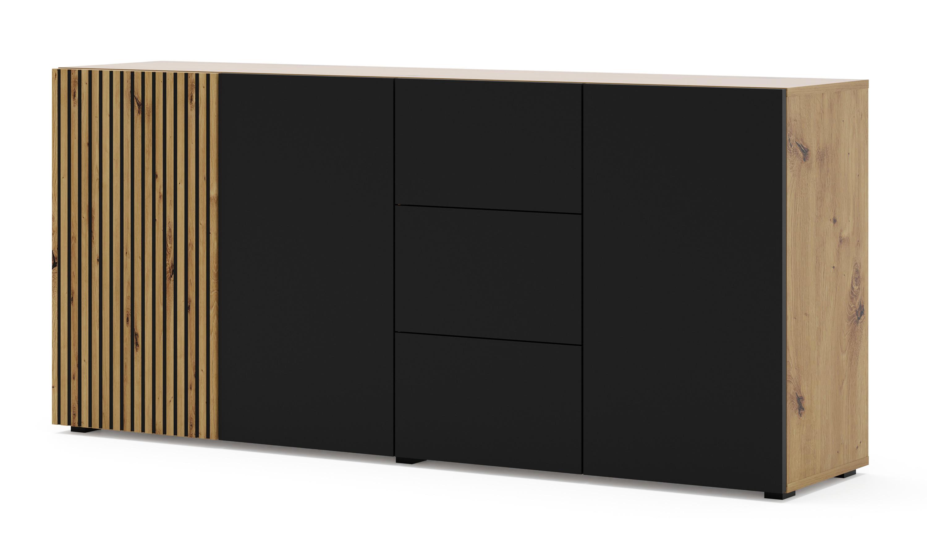 KOMMODE Artisan Eiche, Schwarz 180/82/42 - Schwarz, Holzwerkstoff (180/82/42cm) - RAUMHIRSCH FURNITURE