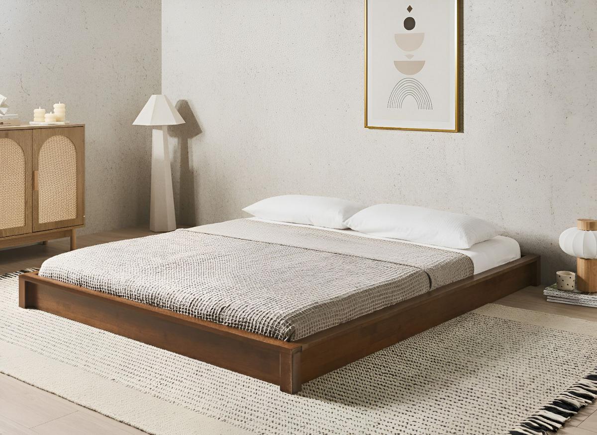 BETT ohne Kopfteil 160/200 cm Gummibaumholz Dunkelbraun Antras - Dunkelbraun, Holz (160/200cm) - Beliani