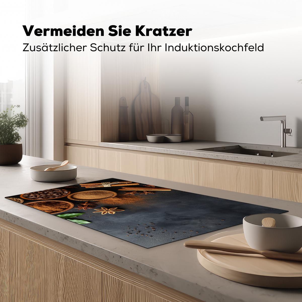 HERDABDECKPLATTE Zimt - Beton - Kaffee - Zimtstangen - Gewürze Induktionsschutz 91.2x52 cm - Mokka, Kunststoff (91.2/52/0.2cm) - MuchoWow