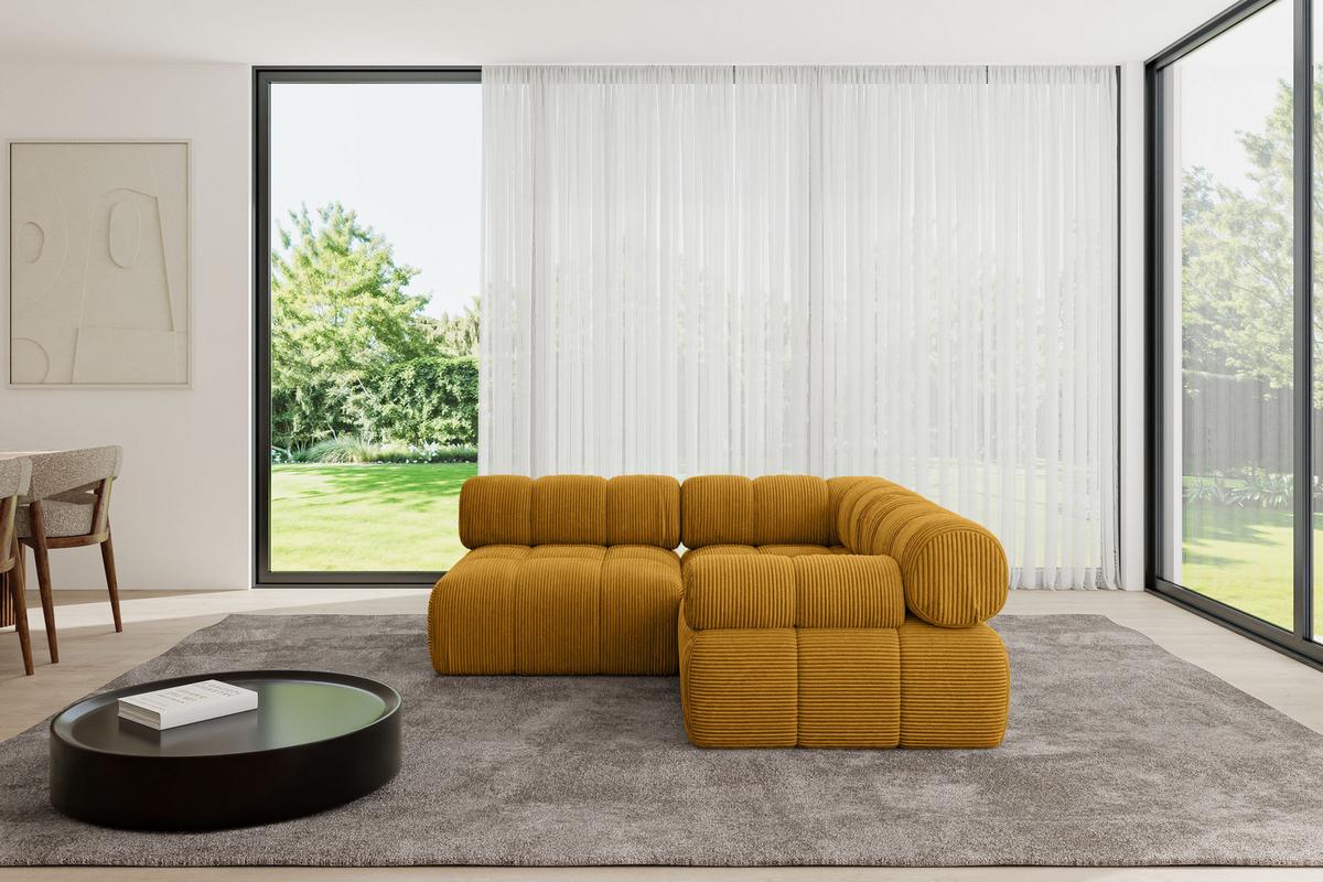 ECKSOFA modulares Sofa Mende-L1 - 190x190x70 cm Senfgelb Cord - Currygelb, Holzwerkstoff/Textil (190/190cm) - ALTDECOR