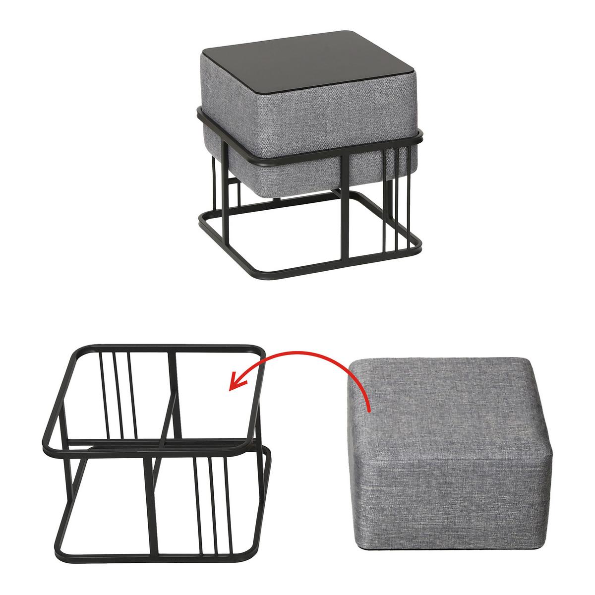 HOCKER-SET 2-TLG. Tas - Hellgrau/Schwarz, Holzwerkstoff/Textil (38/38/38cm) - [en.casa]