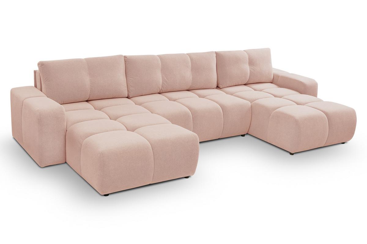 WOHNLANDSCHAFT Hosio Rosa-Creme 359/177/88 cm mit Schlaffunktion - Schwarz/Rosa, Kunststoff/Textil (359/88/177cm) - AX Living