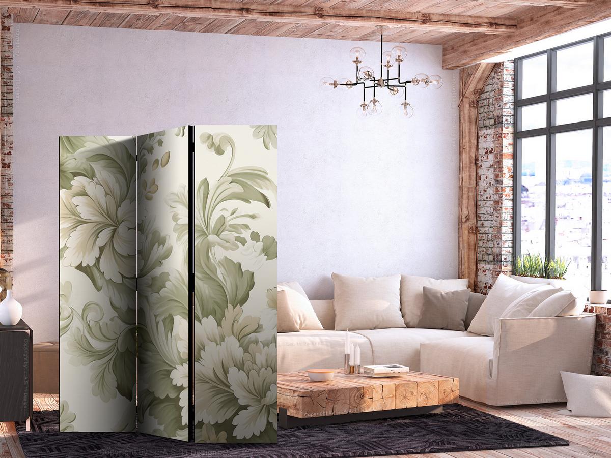 PARAVENT Akustik 3-tlg 135x172 cm Retro Pflanzen - Beige, Holz/Textil (135/172/3cm) - Muralo