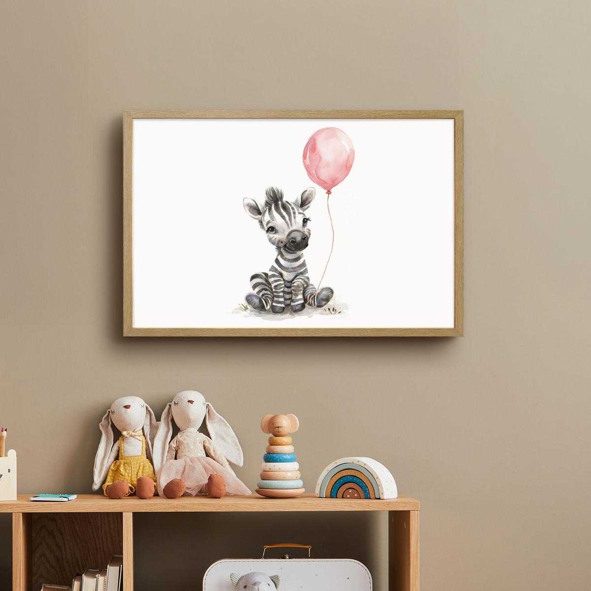 NACHTTISCHLAMPE MIT AKKU Zebra - Baby - Tiere - Rosa Luftballon 60x40 cm - Weiß, Holzwerkstoff (8/60/40cm) - OnlyWow