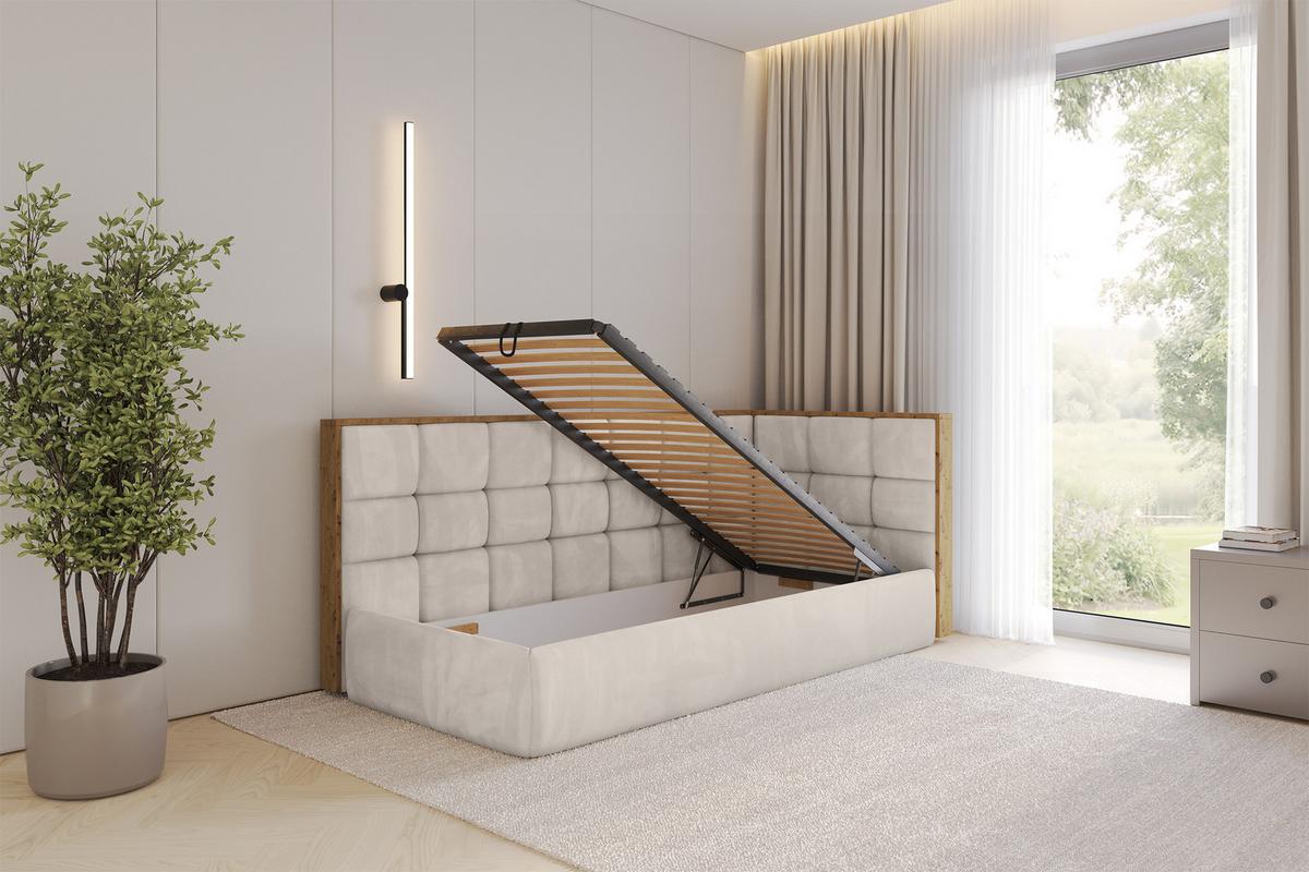 EINZELLBETT Jugendbett mit Bettkasten und Matratze H3/H4, Links - SOVY 80x200 Beige - Ecru, Holzwerkstoff/Textil (80/200cm) - ALTDECOR
