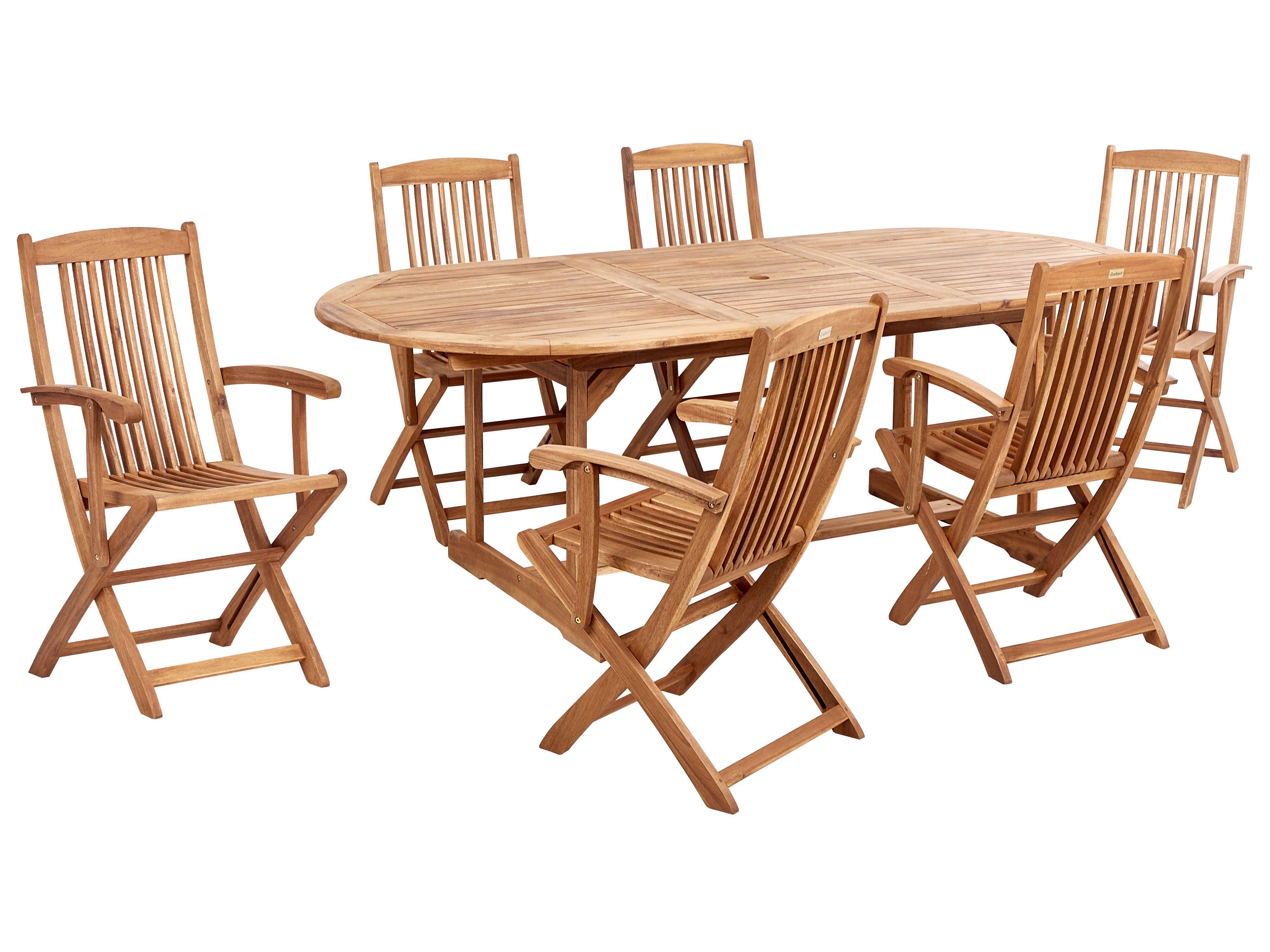 GARTENTISCH-SET 6-Sitzer Heller Holzfarbton Maui II - Hellbraun, Holz - Beliani