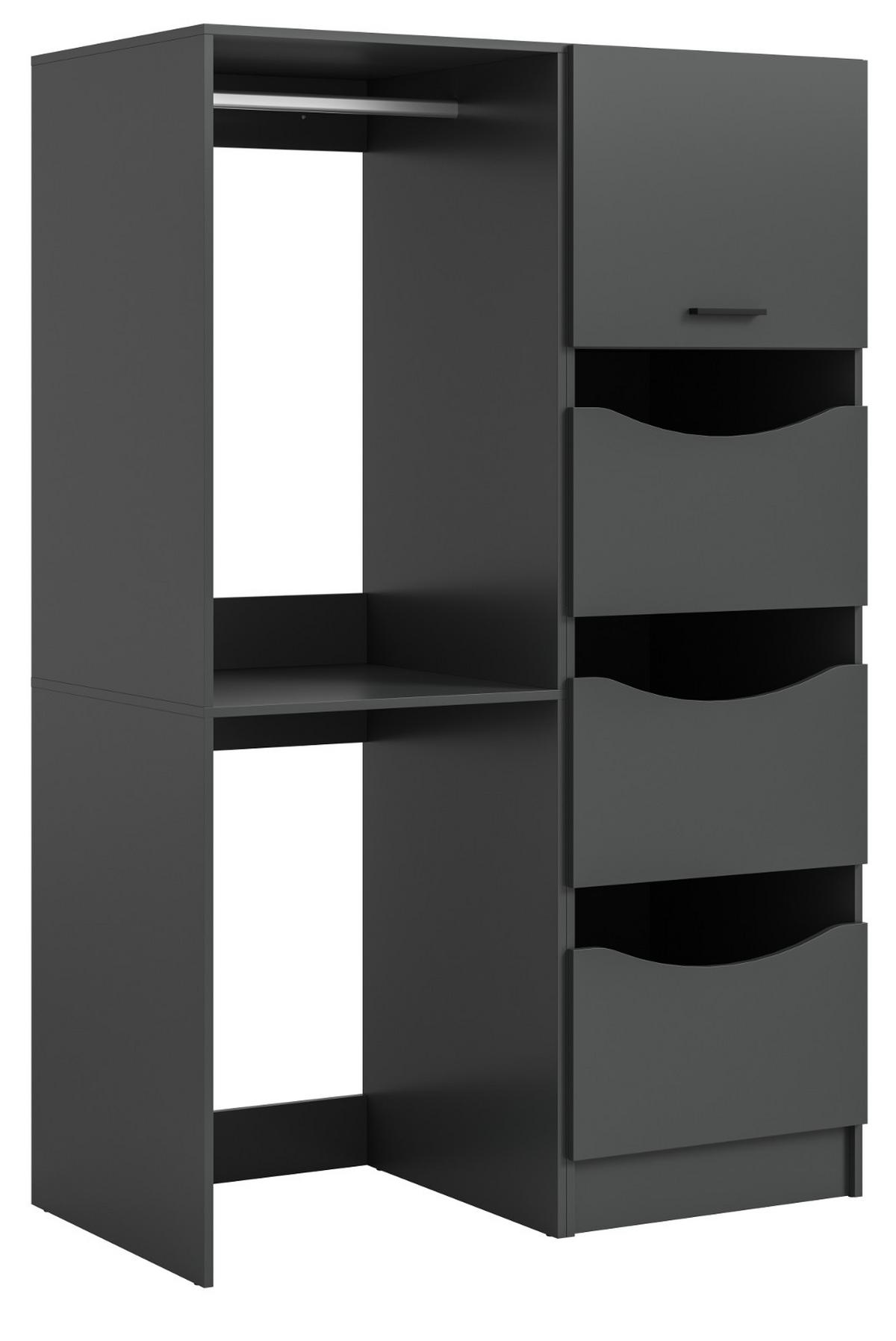 WASCHMASCHINENSCHRANK grau Set 2-teilig 126 x 196 cm, Waschmaschinenumbau mit Wäschefächern - Schwarz/Grau, Holzwerkstoff/Kunststoff (126/196/68cm) - Inn.Furn