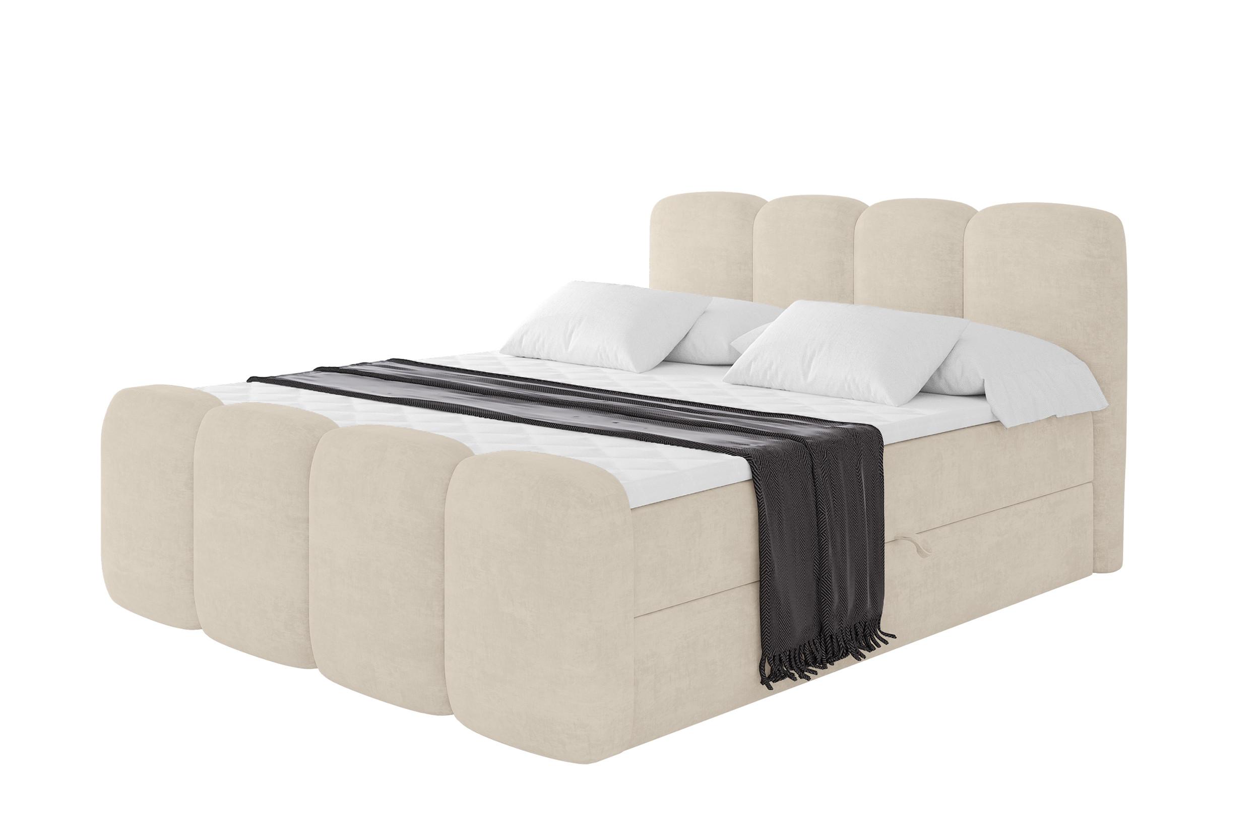 BOXBETT mit Matratze H4 - NINA-Z - 180x200 cm - Beige - Sahara, Holzwerkstoff (180/200cm) - ALTDECOR