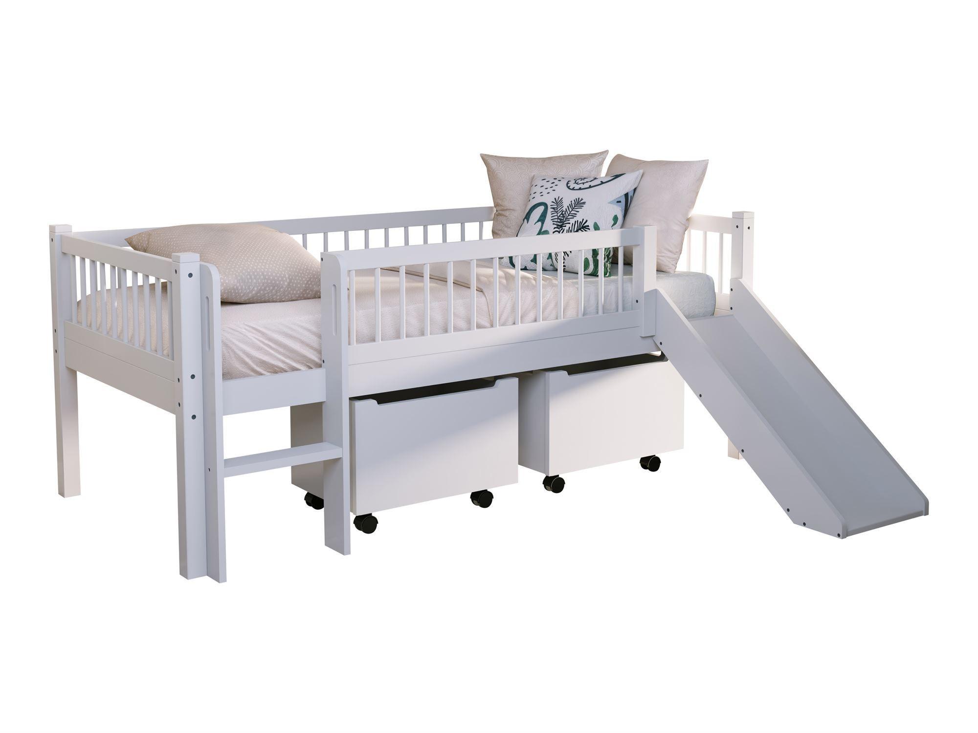 SPIELBETT 90x200 Keeley Buche Weiß Rutsche Boxen Leiter - Weiß, Holz (90/200cm) - 58aufmkessel