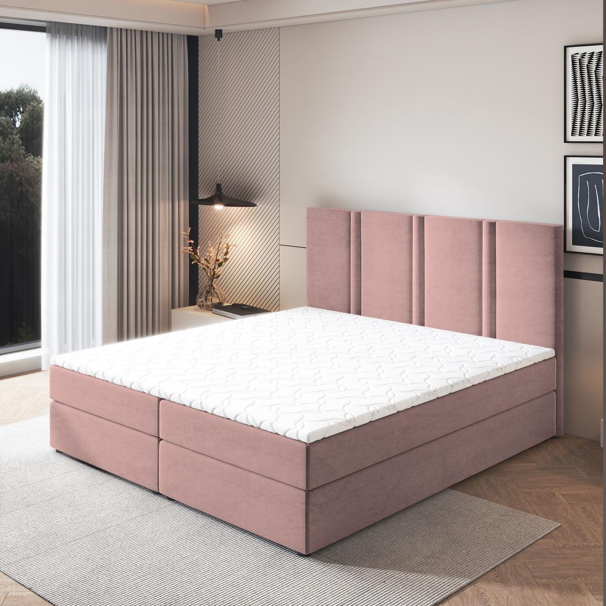BOXBETT LARIO 140x200 cm mit Matratze und Topper - Rosa - Rosa, Holz (140/200cm) - MASSENO