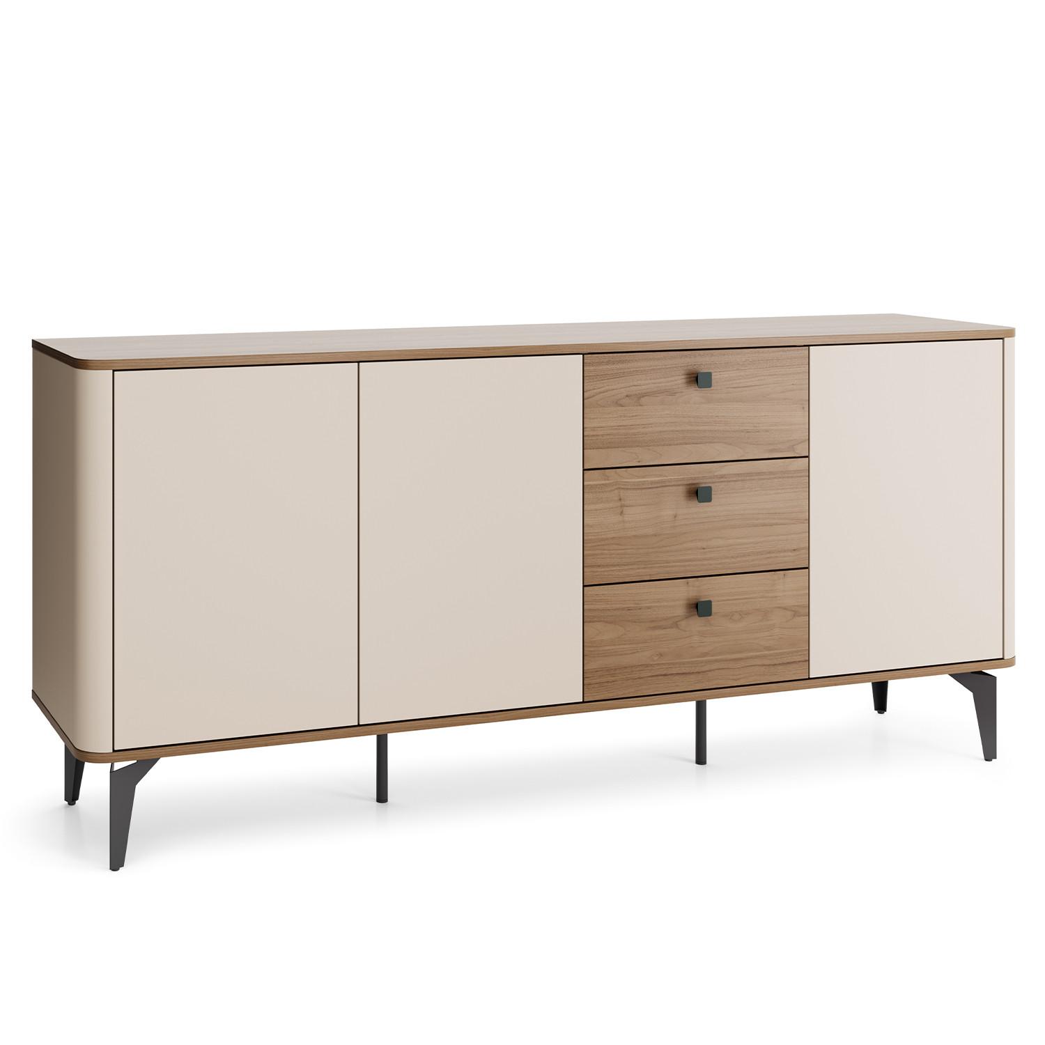 KOMMODE Aurora 3 Türen und 3 Schubladen, Metallbeine, 180 cm, Nussbaum+Kaschmir - Kaschmir/Nussbaumfarben, Holzwerkstoff/Metall (180/81/40cm) - Beautysofa