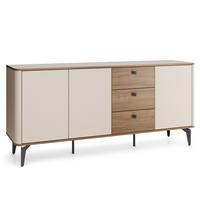 KOMMODE Aurora 3 Türen und 3 Schubladen, Metallbeine, 180 cm, Nussbaum+Kaschmir - Kaschmir/Nussbaumfarben, Holzwerkstoff/Metall (180/81/40cm) - Beautysofa