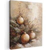 LEINWANDBILD Weihnachten - Kugeln - Beige - Gold Wandbild Wohnzimmer 60x80 cm - Goldfarben, Textil (60/80cm) - MuchoWow