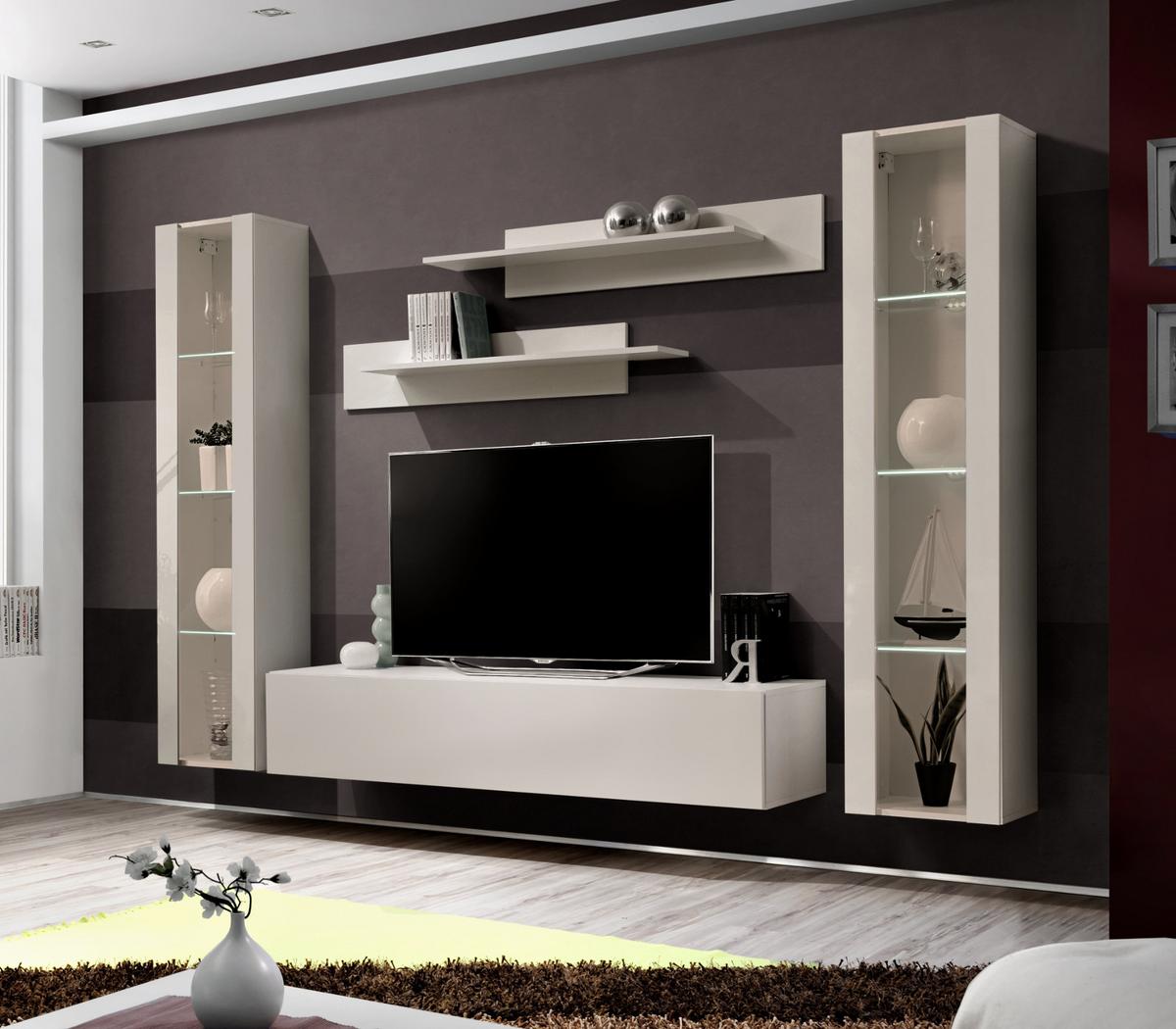 WOHNWAND Kaschmir 5-teilig 260 cm, Schrankwand hängend mit LED und Push-to-Open - Kaschmir, Glas/Holzwerkstoff (260/170/40cm) - Inn.Furn