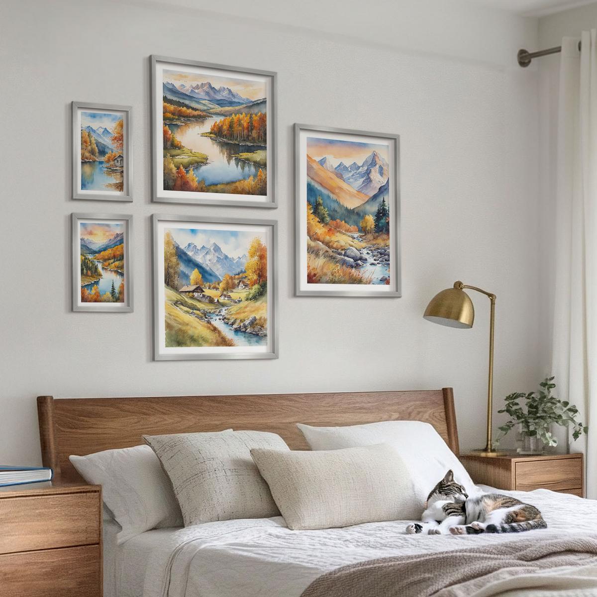 BILDER SET 5er Set - 50x50 cm & 20x30 cm & 40x60 cm Silberner Rahmen - Ansichten der Zitronenarchitektur von Positano - Silberfarben, Kunststoff (40/60cm) - TULUP