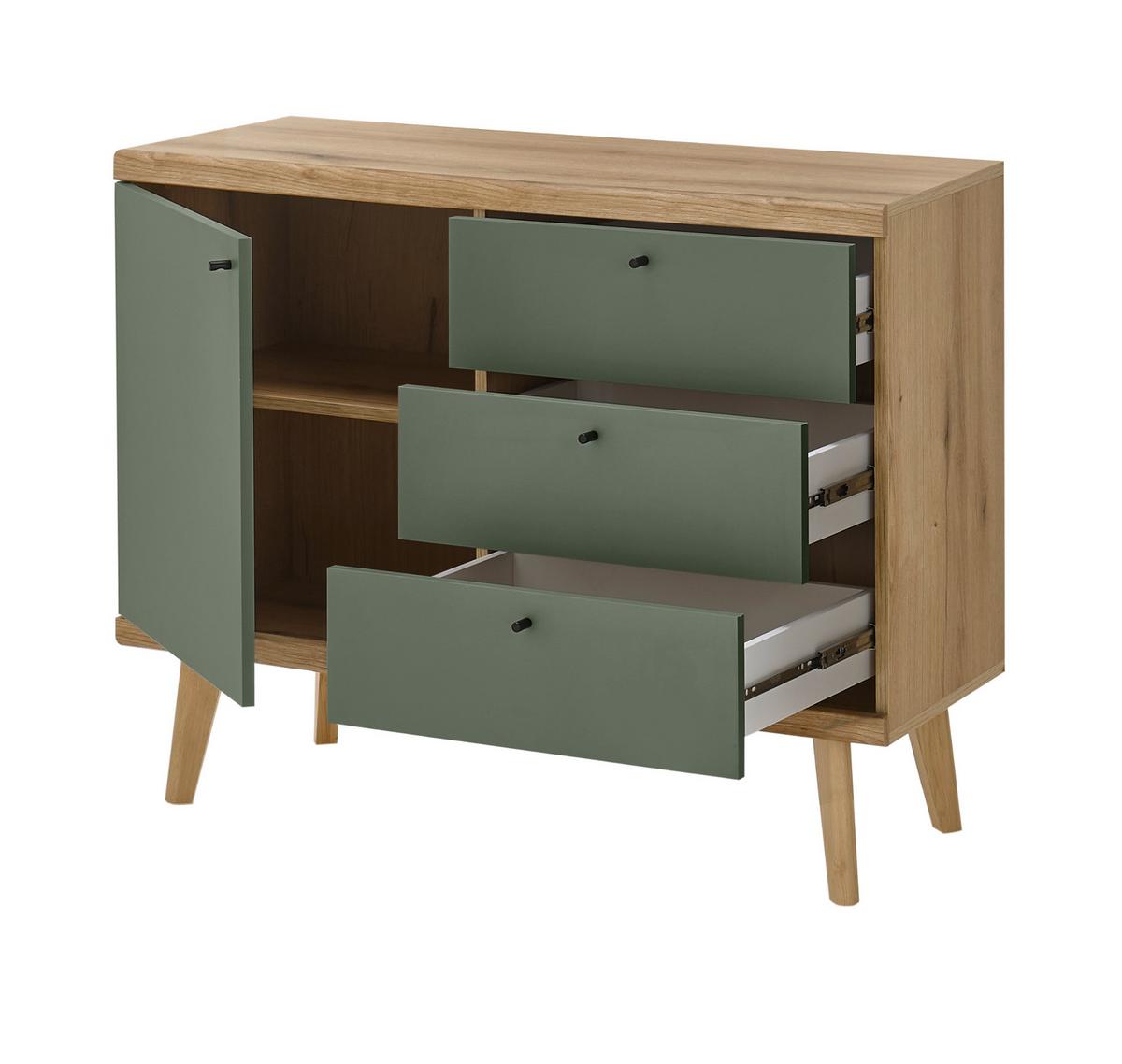 SIDEBOARD Salbei grün, Eiche Evoke, skandinavisch 107 x 83 cm, Kommode mit Vollauszug - Salbeigrün/Eichefarben, Holz/Holzwerkstoff (107/83/40cm) - Furn.Design