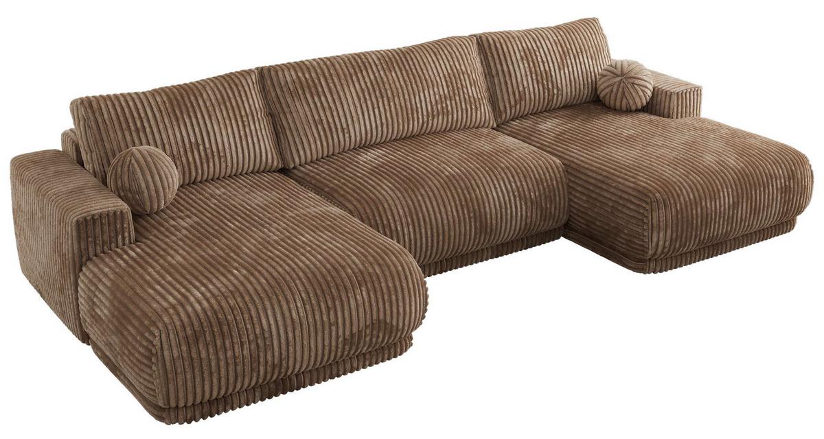 WOHNLANDSCHAFT RINA U Braun Cord - Schwarz/Braun, Kunststoff/Textil (360/85/170cm) - MKS