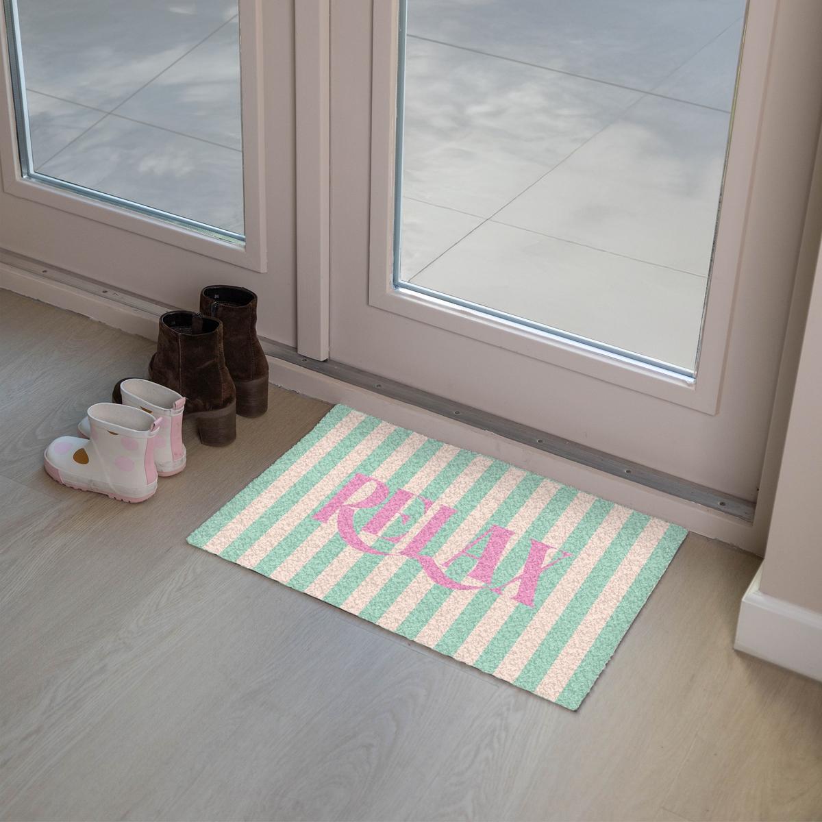 FUSSMATTE Rosa – Grün – Streifen – Entspannung 60x40 cm - Mintgrün, Kunststoff (60/0.4cm) - MuchoWow