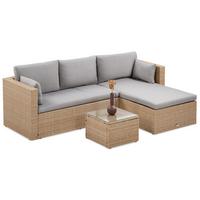 GARTENSET Sevilla, aus Technorattan, Ecksofa mit Couchtisch, Beige - Beige, Kunststoff - Beautysofa