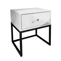 NACHTTISCH BLANCO LOFT Weiß Hochglanz auf schwarzem Gestell Kristallgriff - Weiß Hochglanz, Holzwerkstoff (45/53/37cm) - Lookway