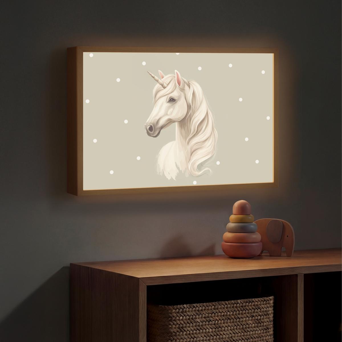 NACHTTISCHLAMPE MIT AKKU Einhorn - Weiß - Punkte 60x40 cm - Taupe, Holzwerkstoff (8/60/40cm) - OnlyWow