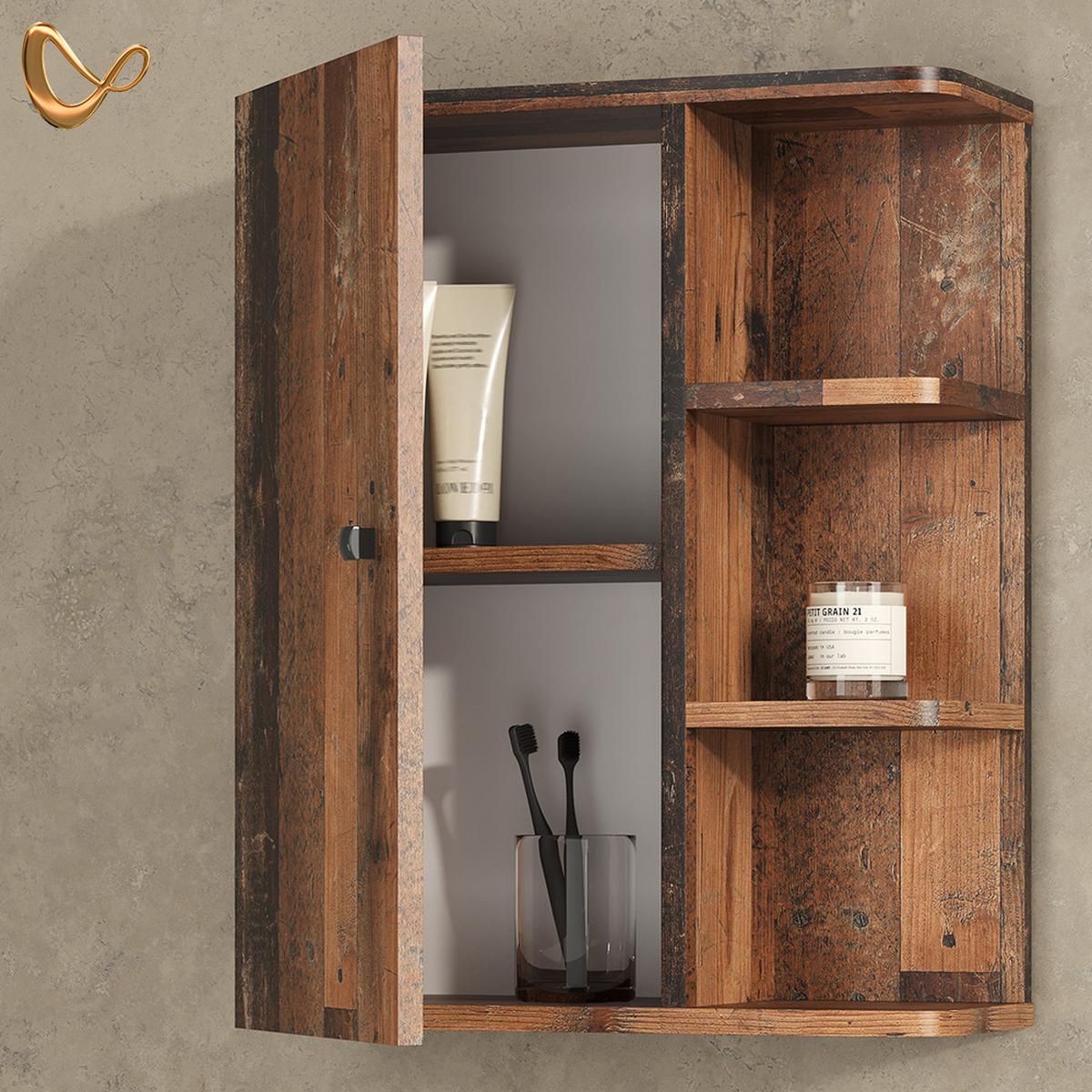 BADSCHRANK Fucino Eiche rustikal 47.2 x 59.2 cm - Wildeiche, Holzwerkstoff (47.2/59.2/20.8cm) - Livinity®