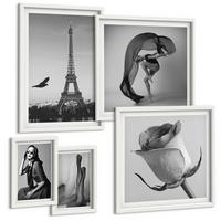 BILDER SET 5er Set - 50x50 cm & 20x30 cm & 40x60 cm Weißer Rahmen - Stilvolle Porträts eleganter Frauen - Weiß, Kunststoff (40/60cm) - TULUP
