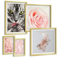 BILDER SET 5er Set - 50x50 cm & 20x30 cm & 40x60 cm Goldrahmen - Boho-Küchengras-Schriftzug - Goldfarben, Kunststoff (40/60cm) - TULUP