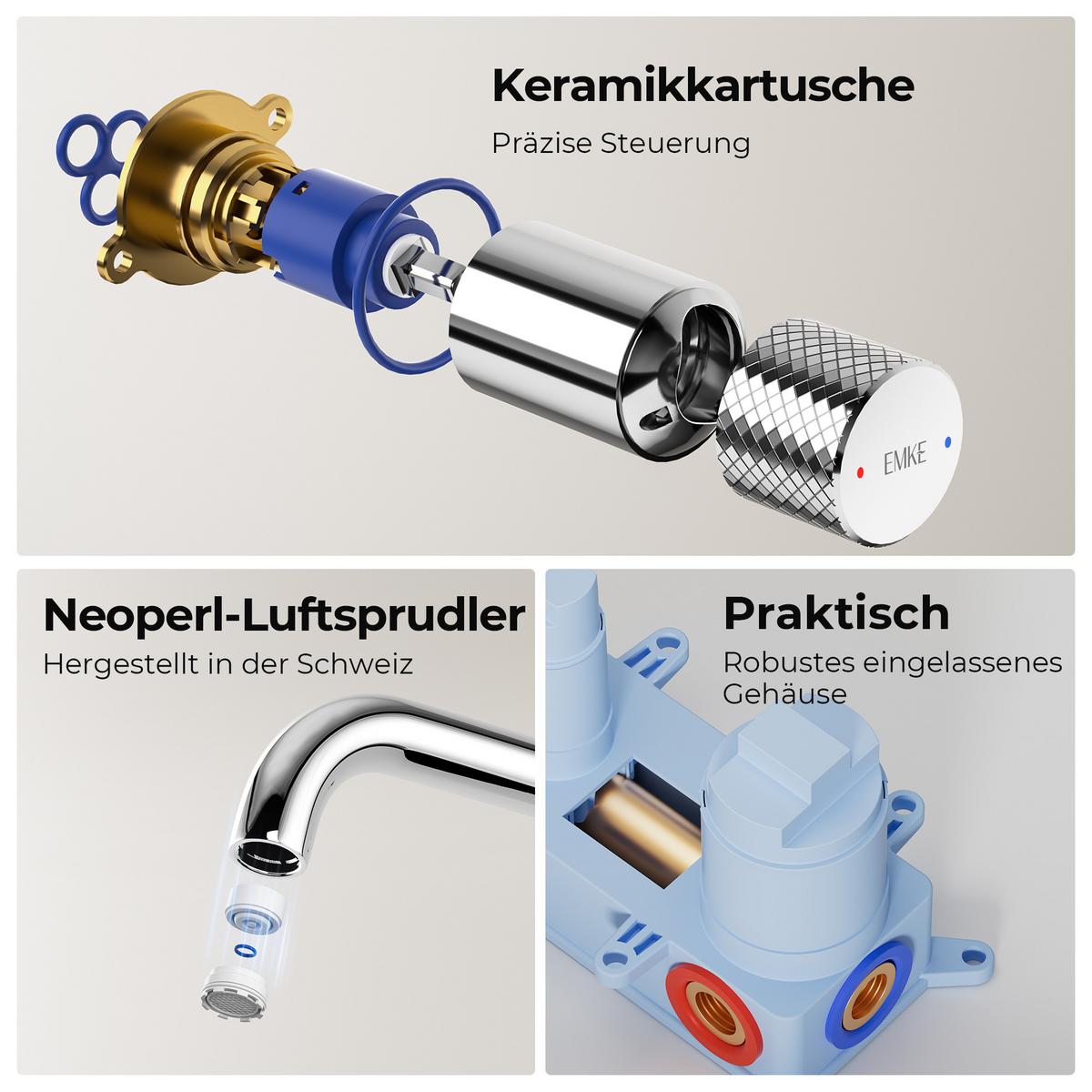 WASCHTISCHARMATUR Unterputz Chrom 28,1/14/6,5 cm - Chromfarben, Metall (14/28.1/6.5cm) - EMKE