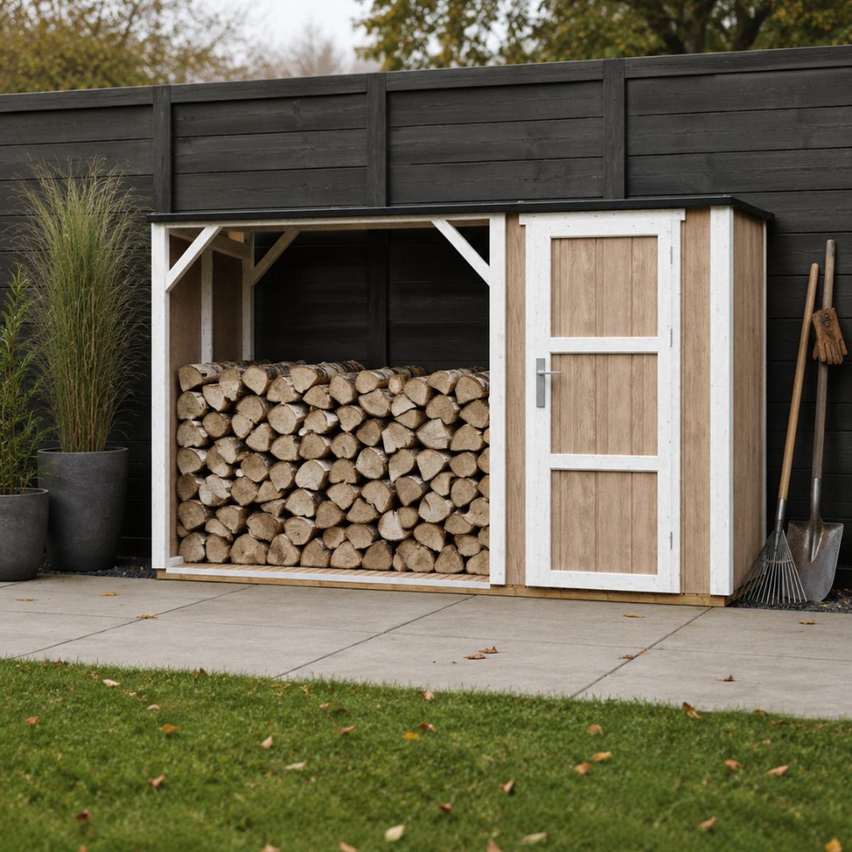 BRENNHOLZLAGER mit geschlossenem Stauraum 4,14 m² M985-TERRA BROWN - Braun, Holz (120/220/345cm) - Timbela