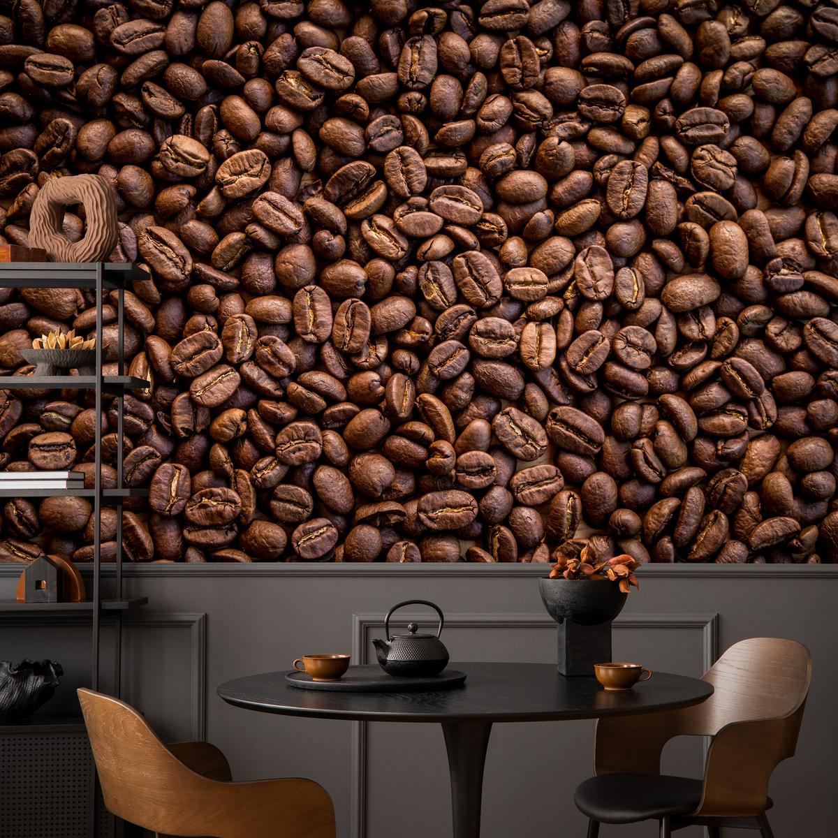 FOTOTAPETE für Esszimmer Kaffee Kaffeebohnen 3D 400x280 - Braun, Papier (400/280cm) - Muralo