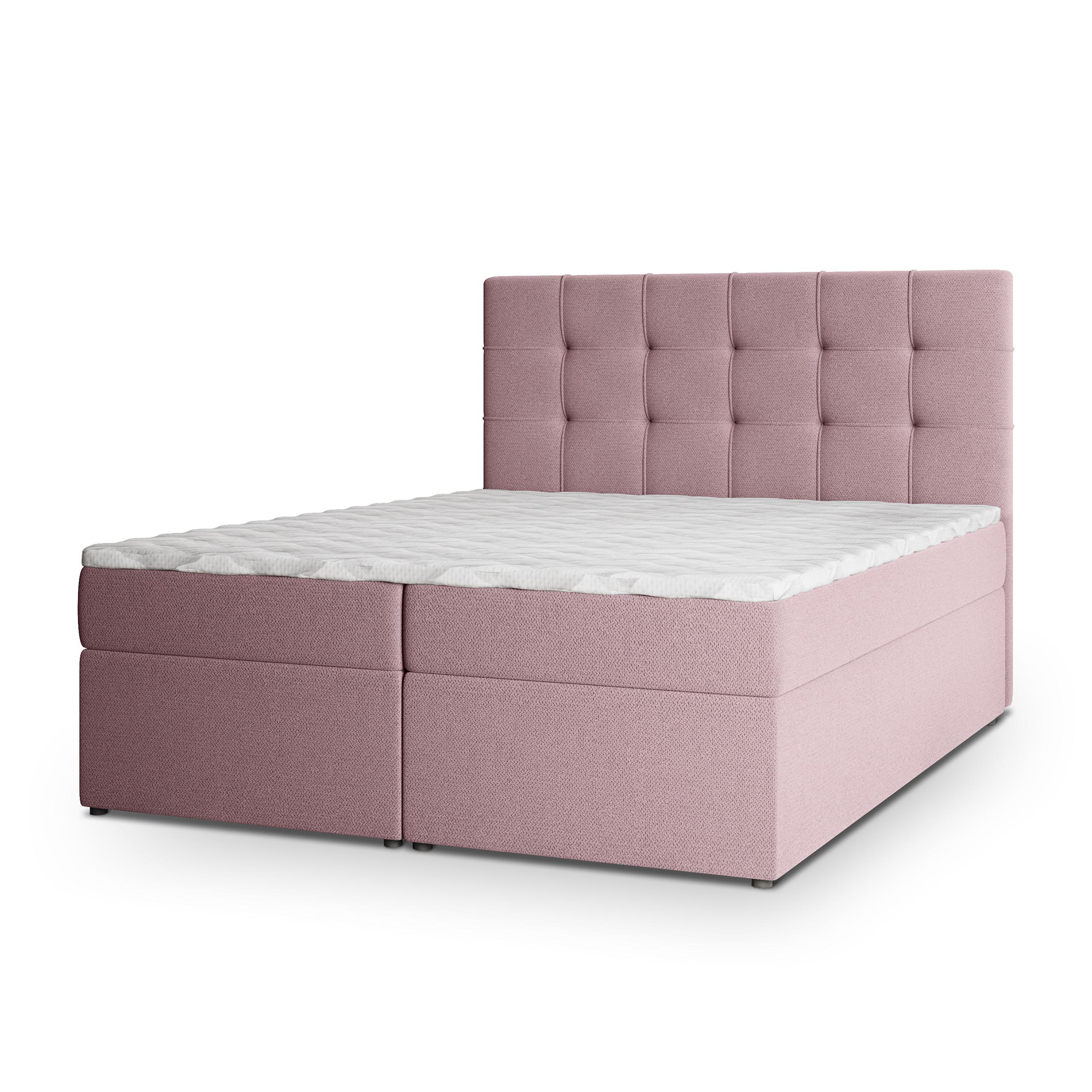 BOXBETT PALMA 140x200 cm mit Matratze und Topper, H2+H3 - Rosa - Rosa, Holz (140/200cm) - MASSENO